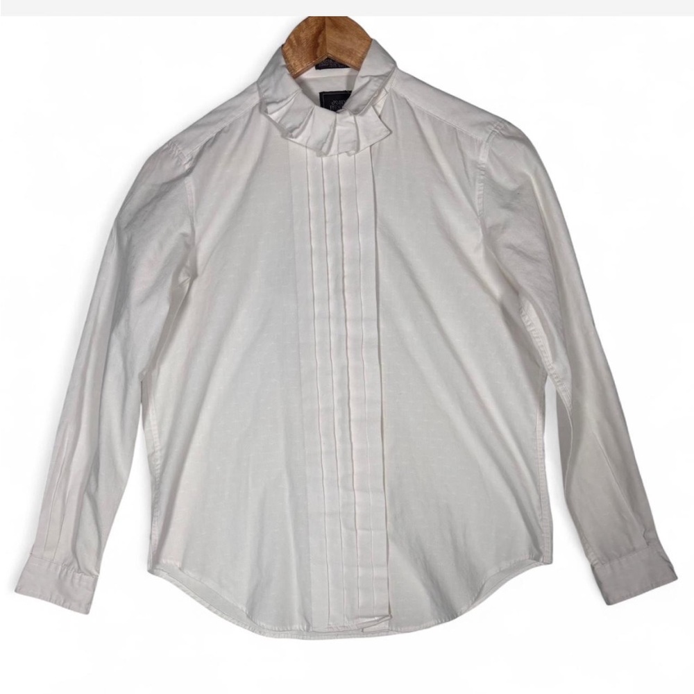 John Henry White Ruffle Neck Blouse Size 8 Victorian Tuxedo Pintuck Top